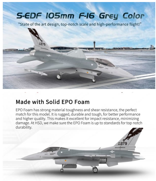 HSD F-16 Grey 105mm Jet PNP RC Airplane