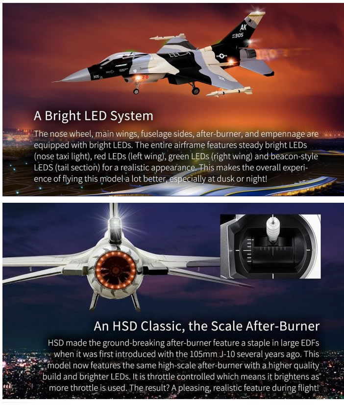 HSD F-16 Black and White Snow 105mm Jet PNP RC Airplane