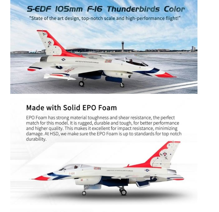 HSD F-16 Thunderbirds 105mm Jet PNP RC Airplane